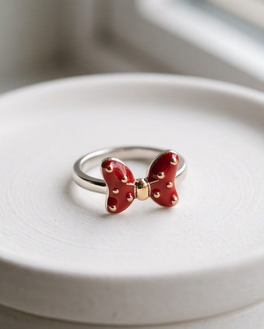 S925 Sterling Silver Red Bow Ring
