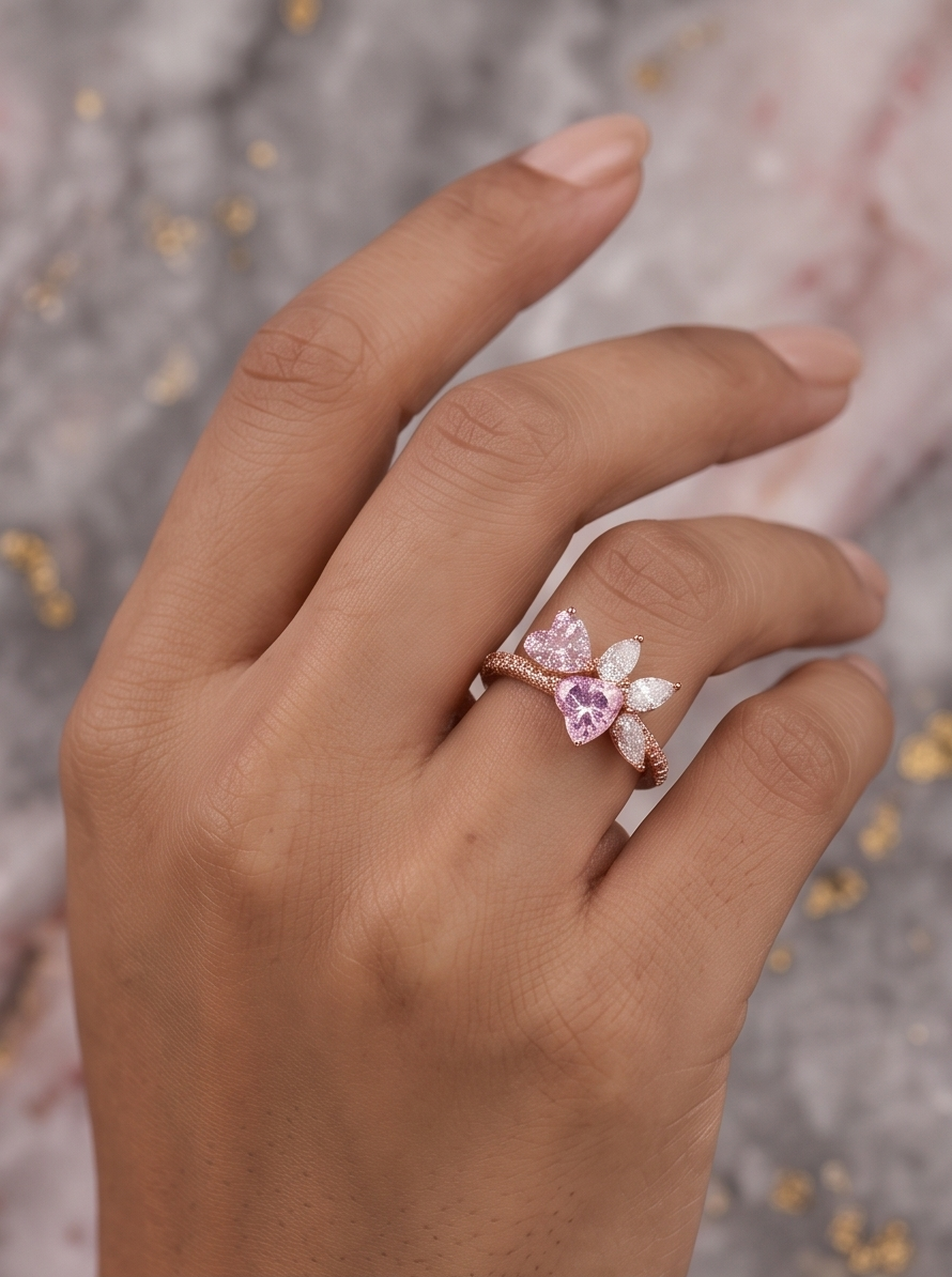 Rose Bloom Heart Ring – Rose Gold plating on S925 Sterling Silver