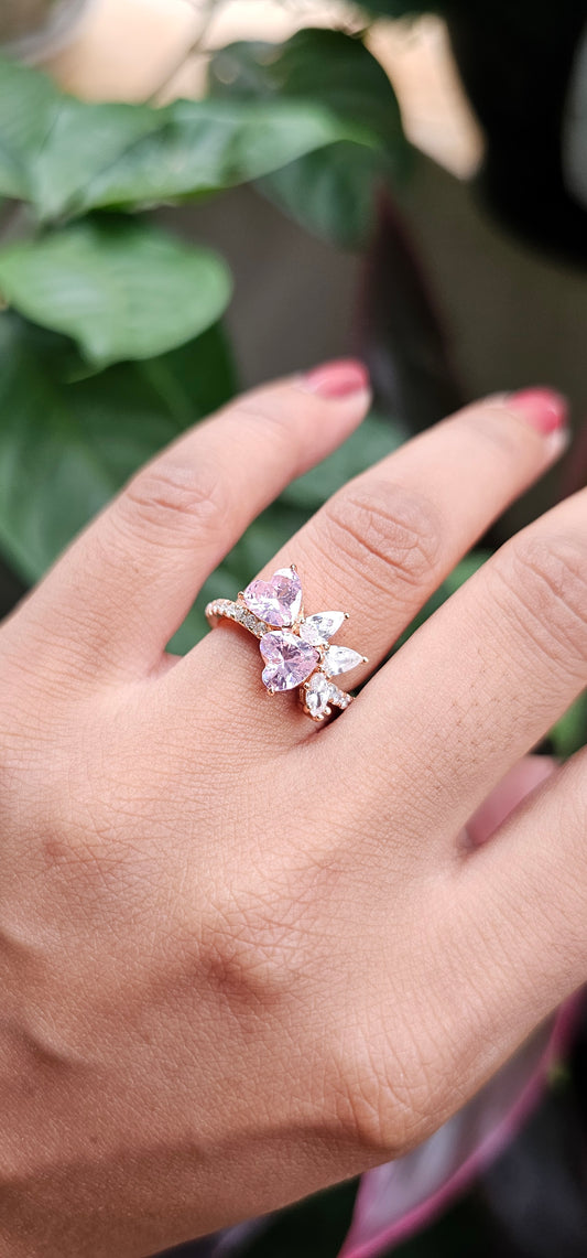 Rose Bloom Heart Ring – Rose Gold plating on S925 Sterling Silver