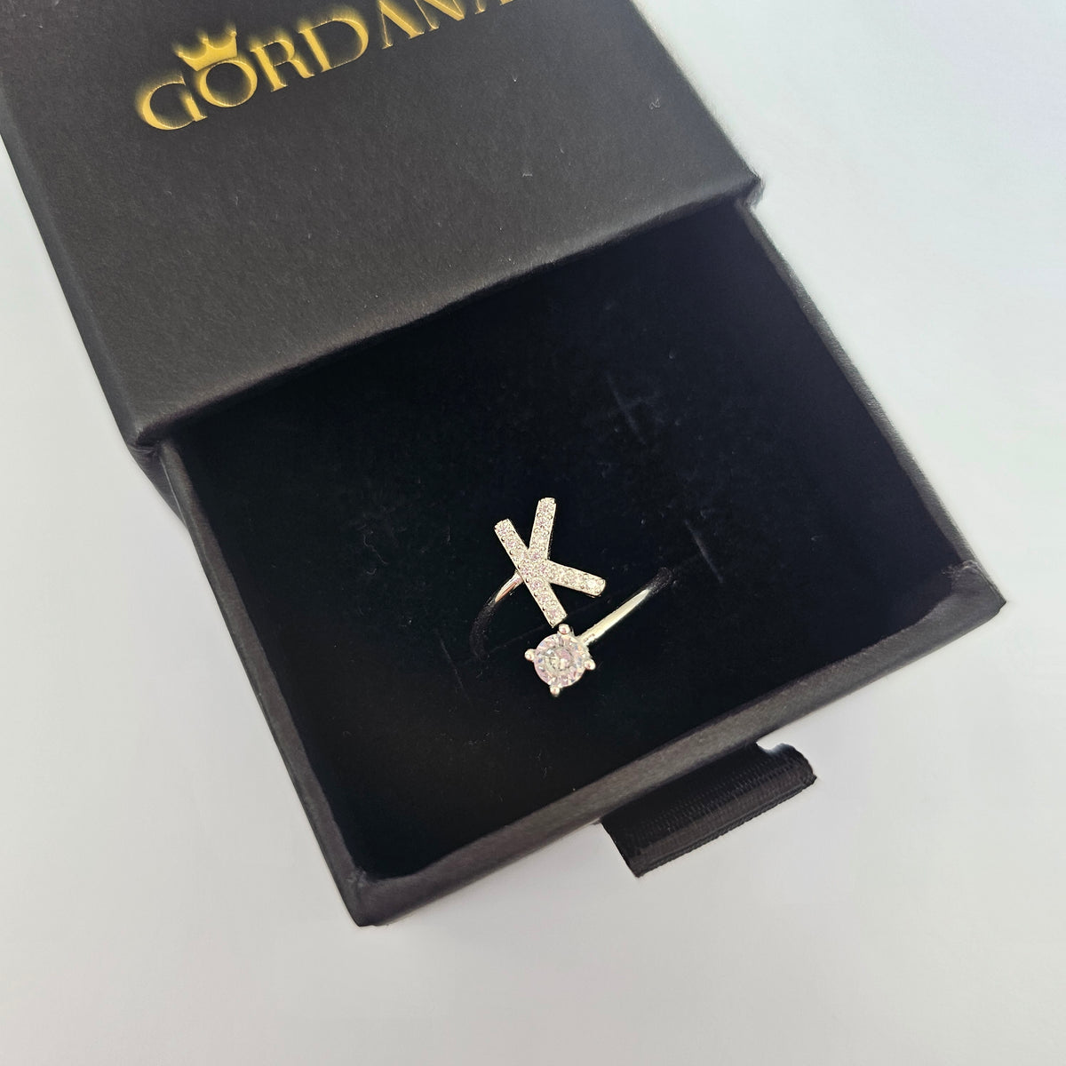 S925 Sterling Silver Adjustable Initial Ring K