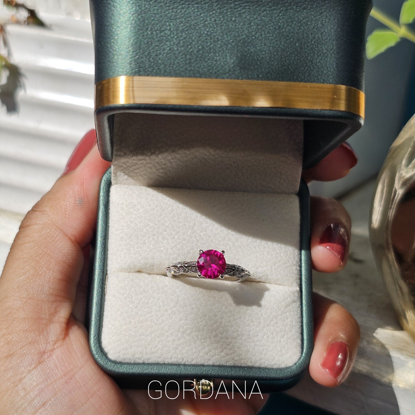 S925 Sterling Silver Pink Gemstone Ring