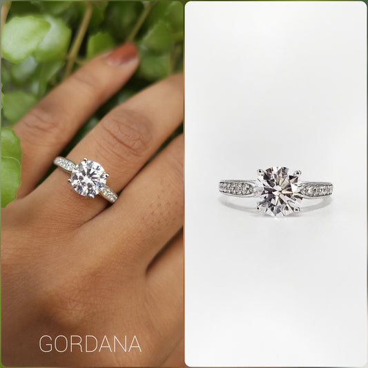 Silver jewelry Devotion Ring with round gemstone and pavé band, elegant stainless steel fashion jewelry, unisex design.