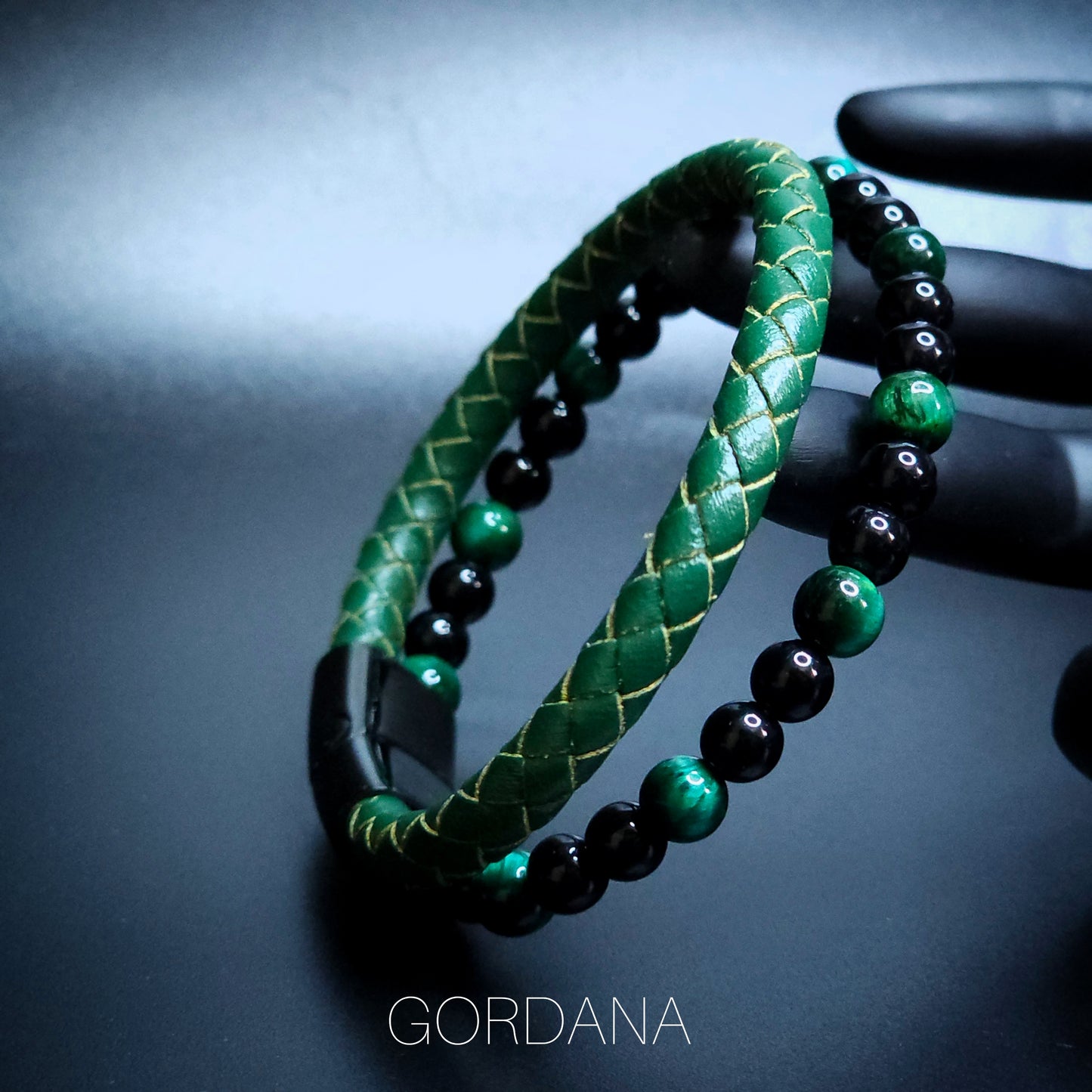 Genuine Leather and stainless steel bracelet Green