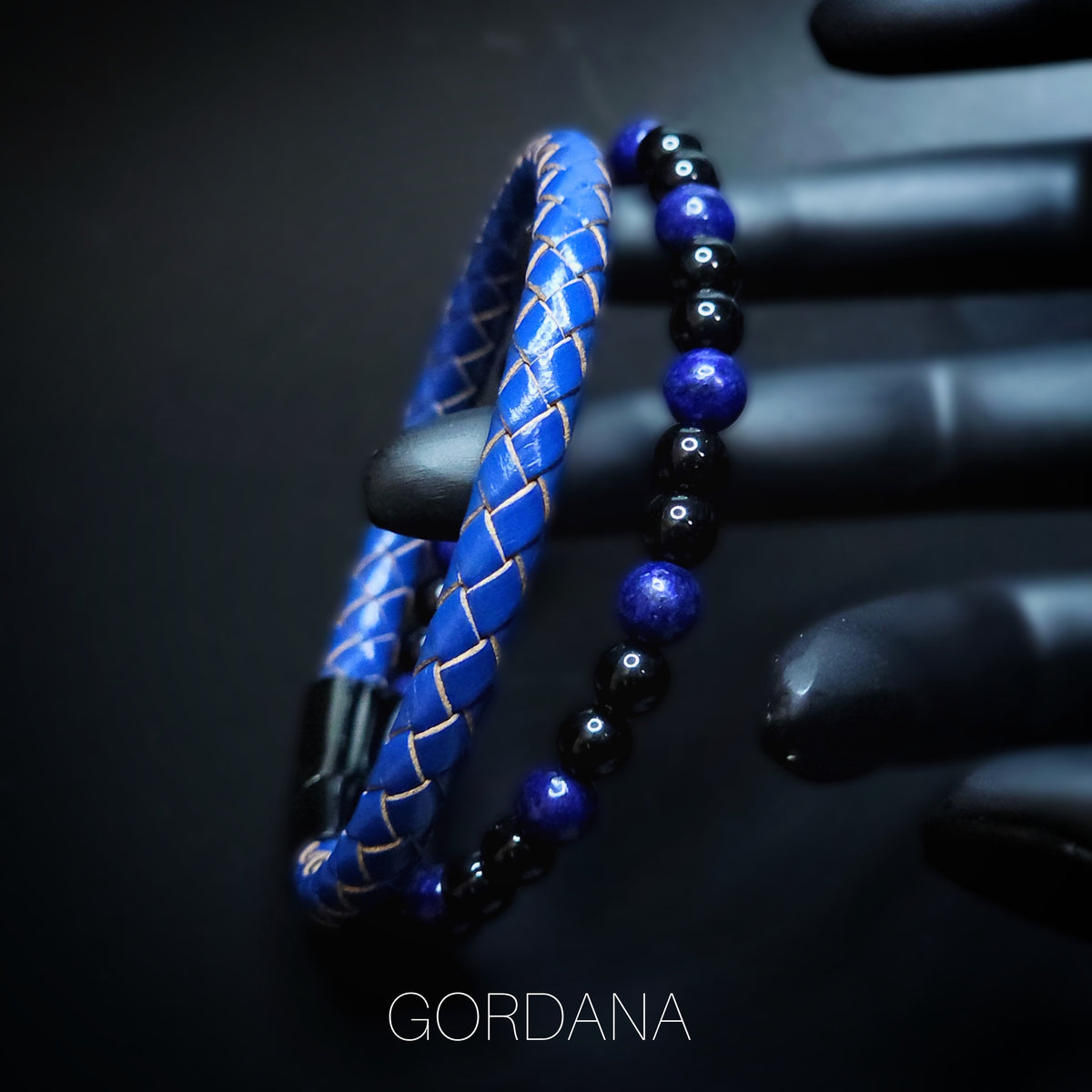 Genuine Leather and stainless steel bracelet Blue