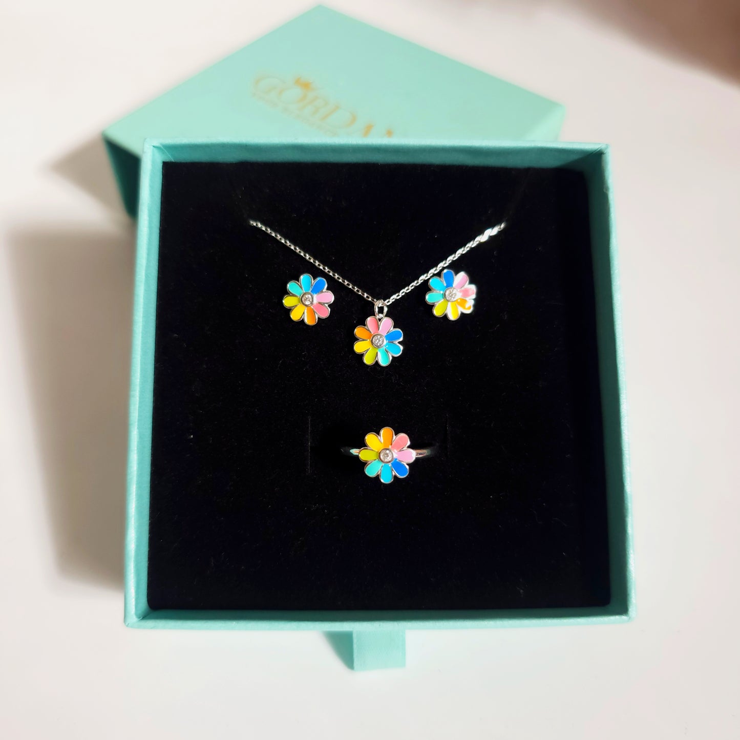 Sterling Silver Daisy Jewelry Set – Necklace, Earrings & Ring