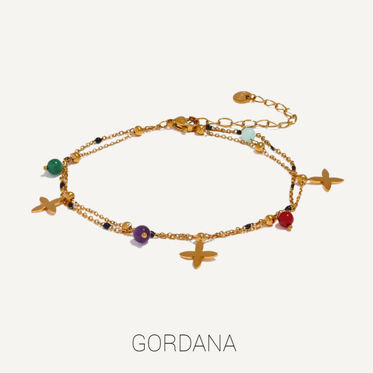 Gold Stainless Steel Anklet with Colorful beads and Charms