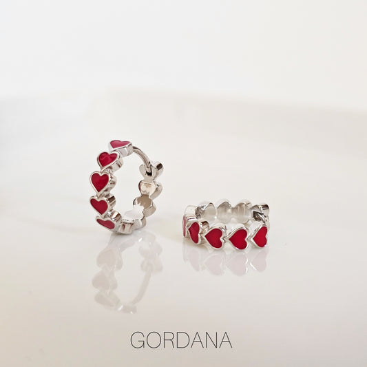Juliette Sterling Silver Red Heart Hoop Earrings