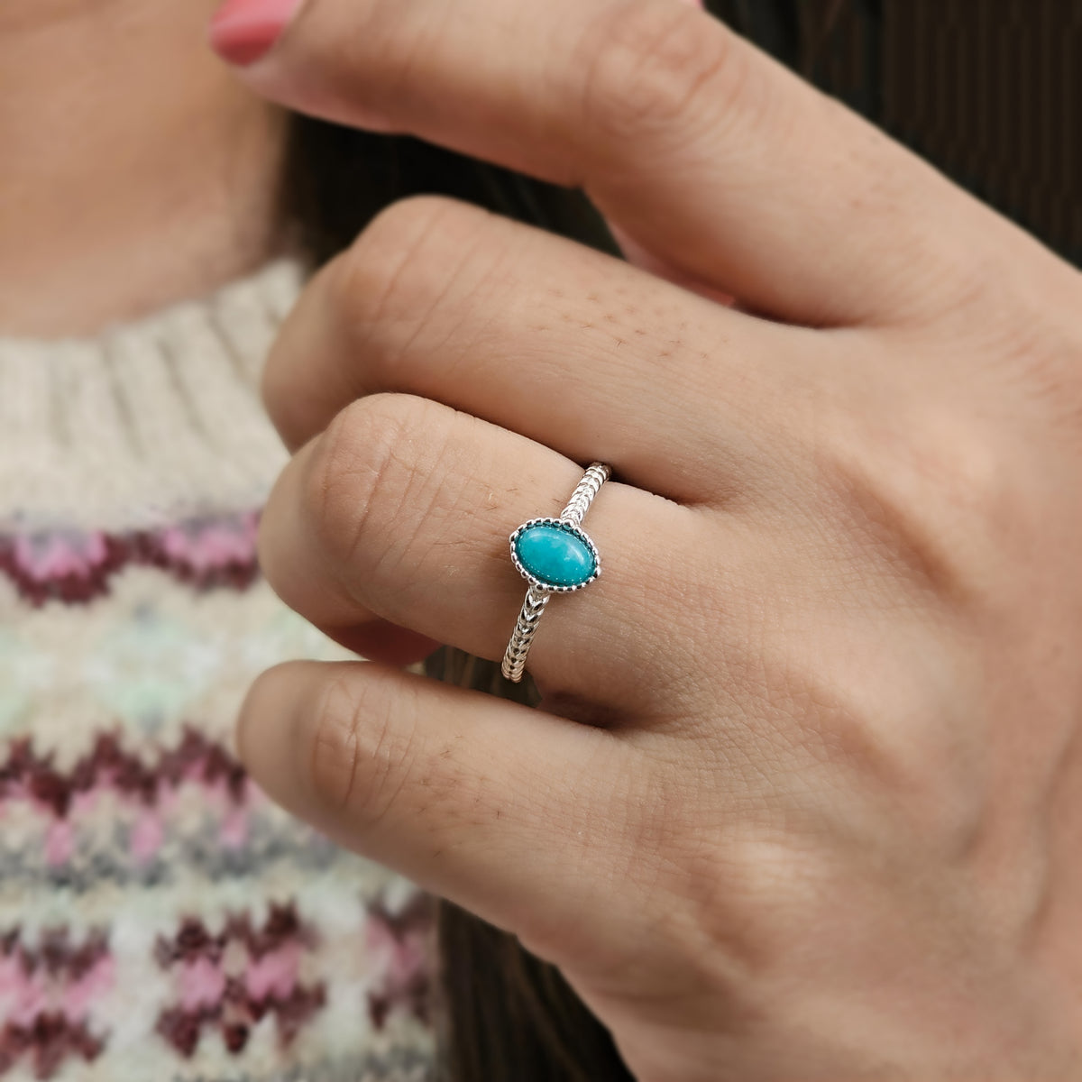 Natural Amazonite Ring – S925 Sterling Silver with White Gold Plating 8