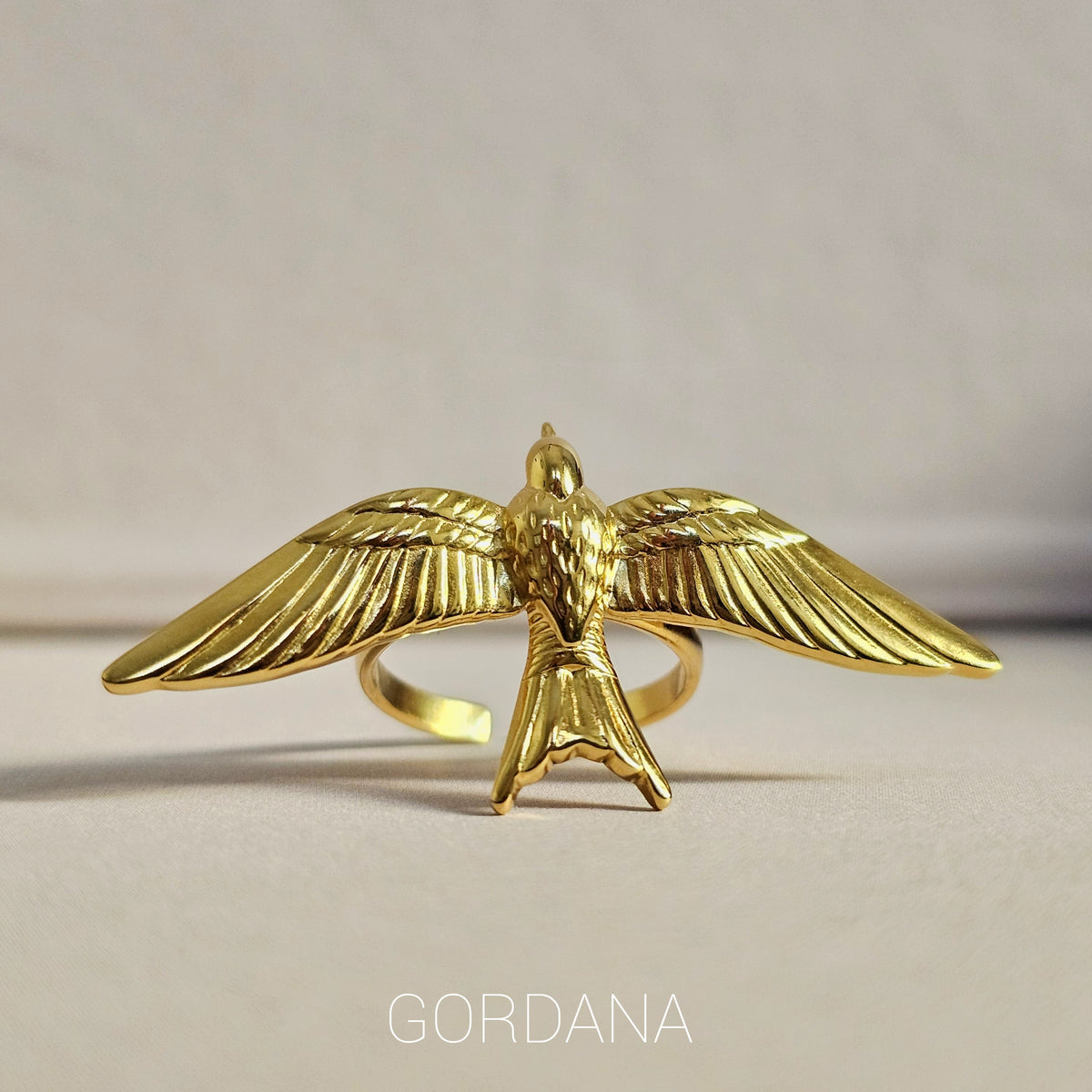 Luxury gold bird wing adjustable stainless steel statement ring – Fearless Ring