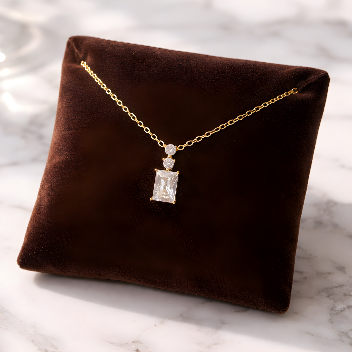 Emerald‑Cut Pendant Necklace – Gold Plated S925 Sterling Silver