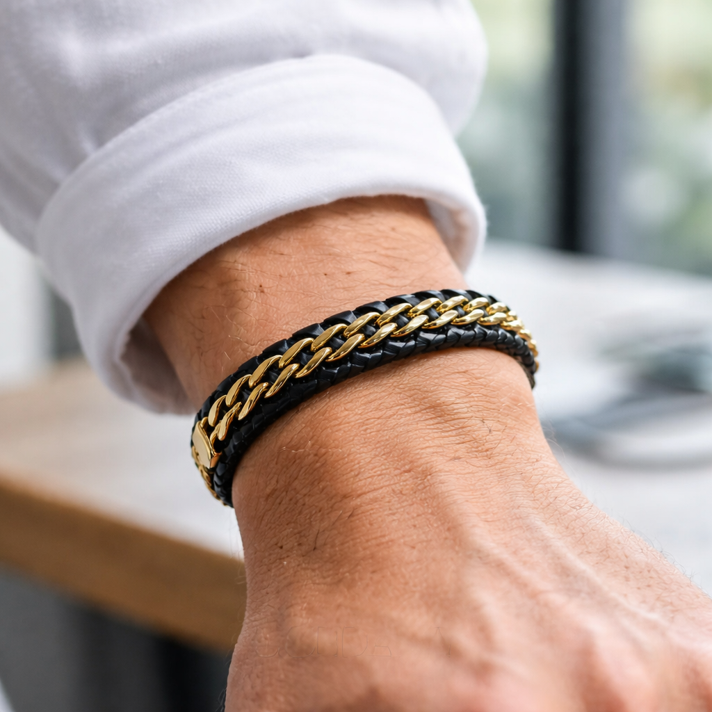 Genuine Leather and stainless steel bracelet