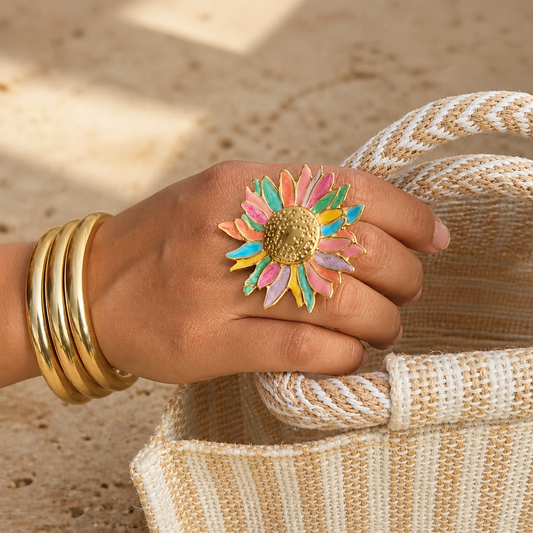Adjustable Sunflower Ring for Women – Stainless Steel Statement Ring
