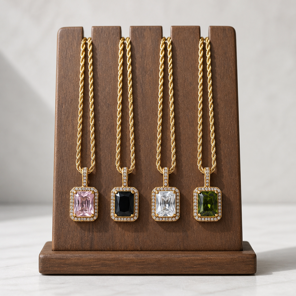Radiant Rectangle Zirconia Necklace | Tarnish-Free Stainless Steel 18K Gold plated