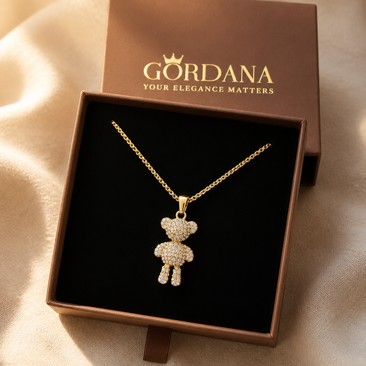 Cute Teddy Bear Pendant Necklace for Women – 316L Stainless Steel, 18k PVD Gold Plated