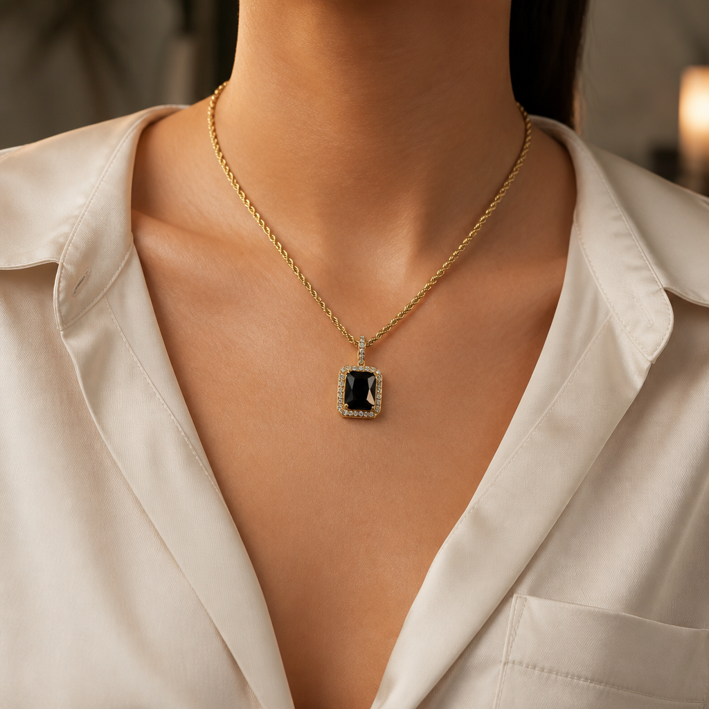 Radiant Rectangle Zirconia Necklace | Tarnish-Free Stainless Steel 18K Gold plated