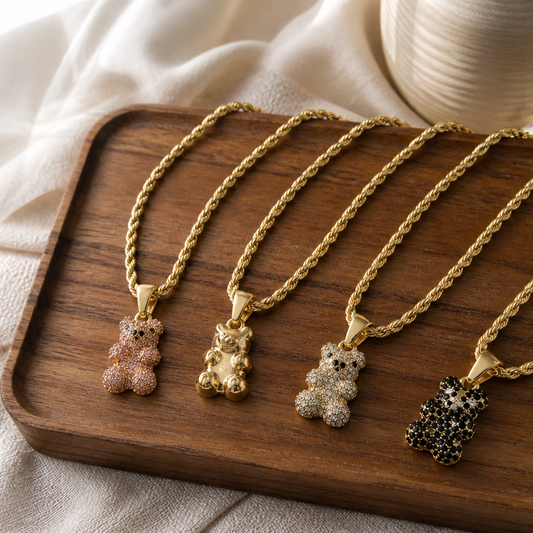 Romantic Teddy Bear Pendant Necklace for Women | Stainless Steel PVD Gold