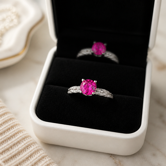 S925 Sterling Silver Pink Gemstone Ring