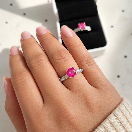 S925 Sterling Silver Pink Gemstone Ring