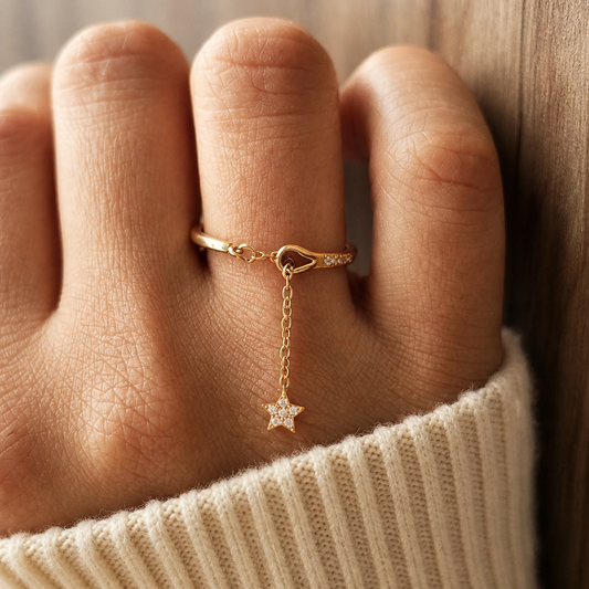 Etoile Élegante Adjustable Gold Stainless Steel Ring with Star Charm