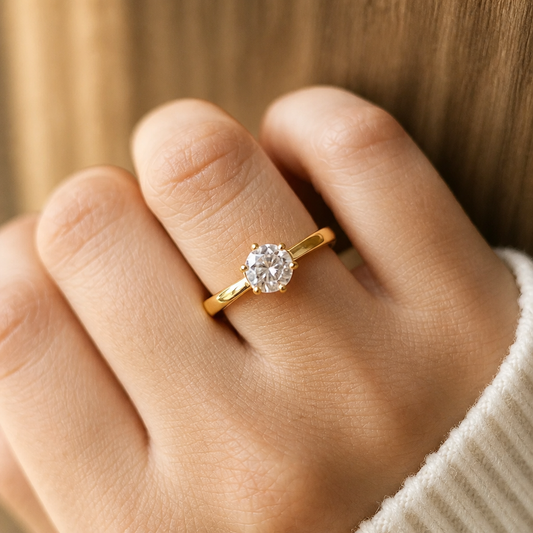 Gold stainless steel engagement ring for woman, classic engagement ring for woman, gold engagement ring for woman.