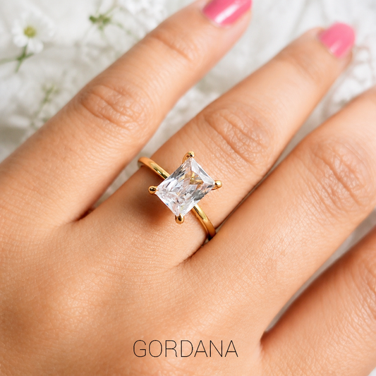 Elegant 18K Gold-Plated S925 Sterling Silver Ring – Radiant Cut Stone