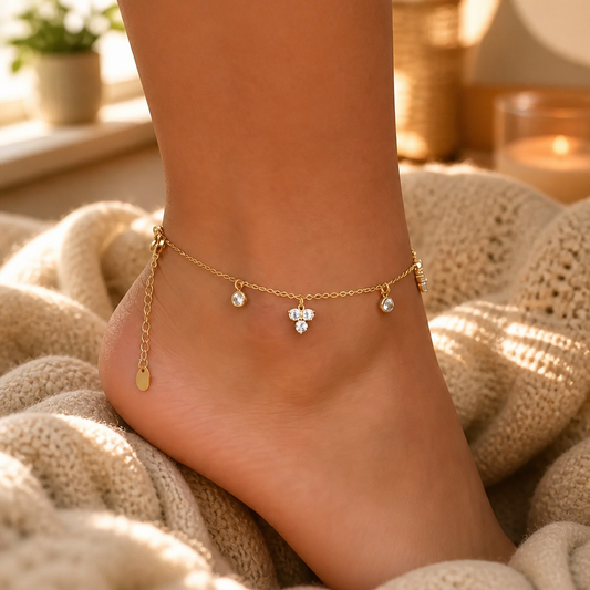 Premium Gold Plated Stainless Steel Anklet - Tropical Elegance | Chaine Cheville Dorée en Acier Inoxydable