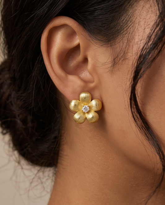 Golden Bloom Stud Earrings – Gold Plated S925 Sterling Silver