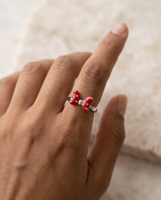 S925 Sterling Silver Red Bow Ring