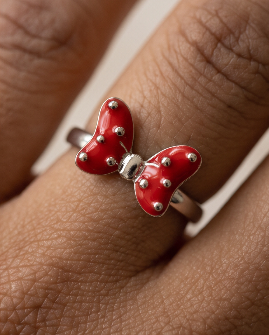 S925 Sterling Silver Red Bow Ring