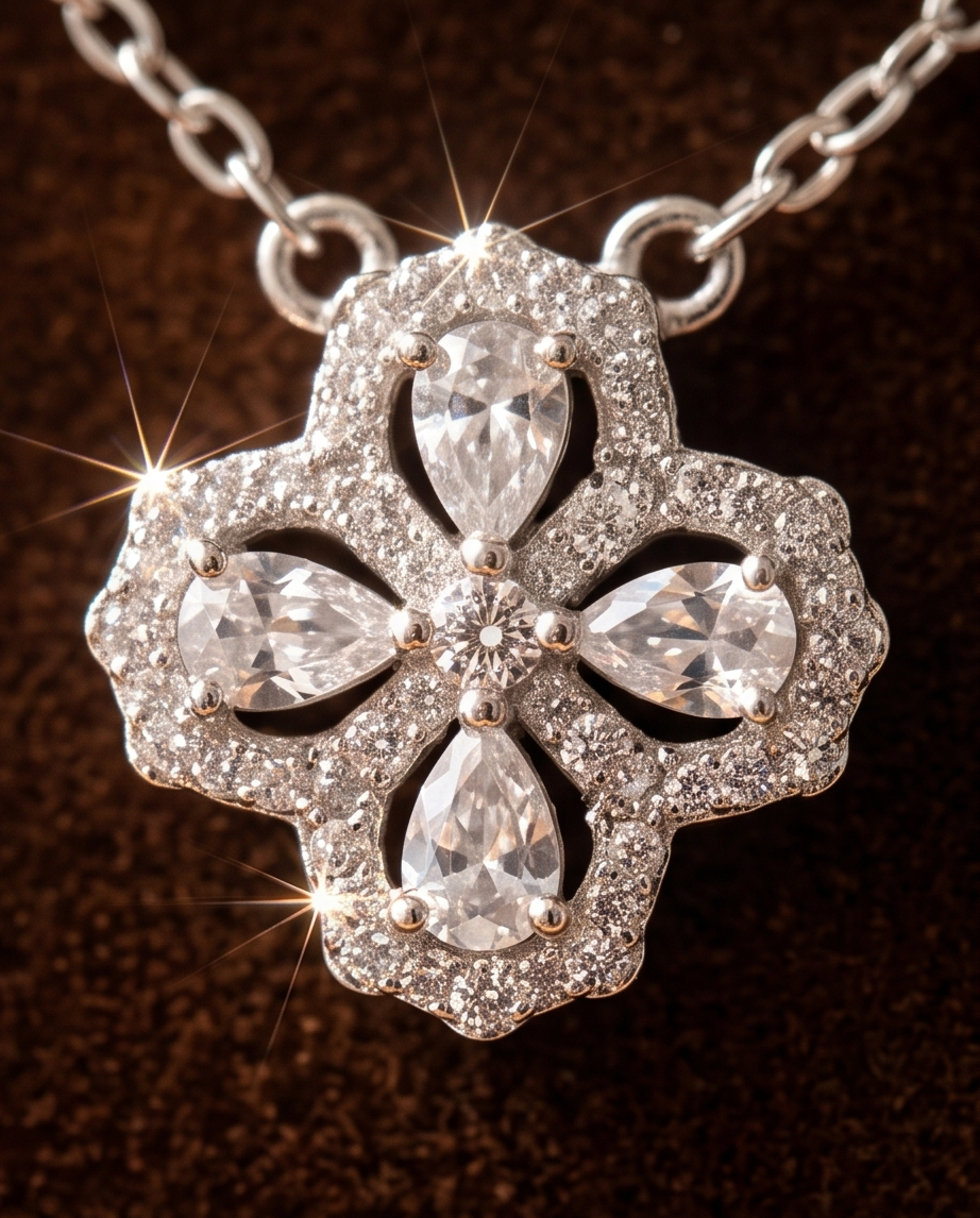 S925 Sterling Silver Flower Pendant Necklace
