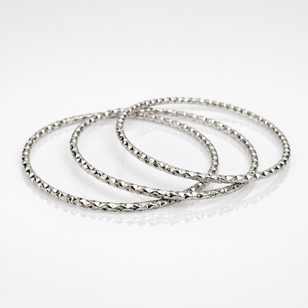 Set of 3 Stainless Steel Bangles – Silver or Gold, 6.7 cm diameter.