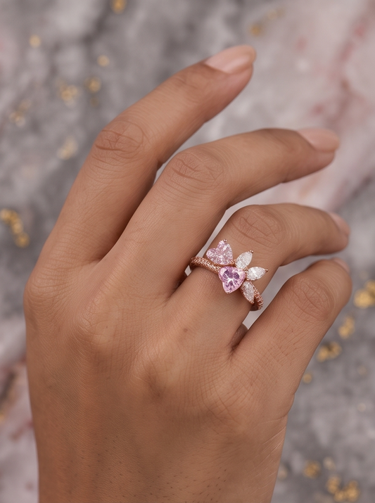 Rose Bloom Heart Ring – Rose Gold plating on S925 Sterling Silver
