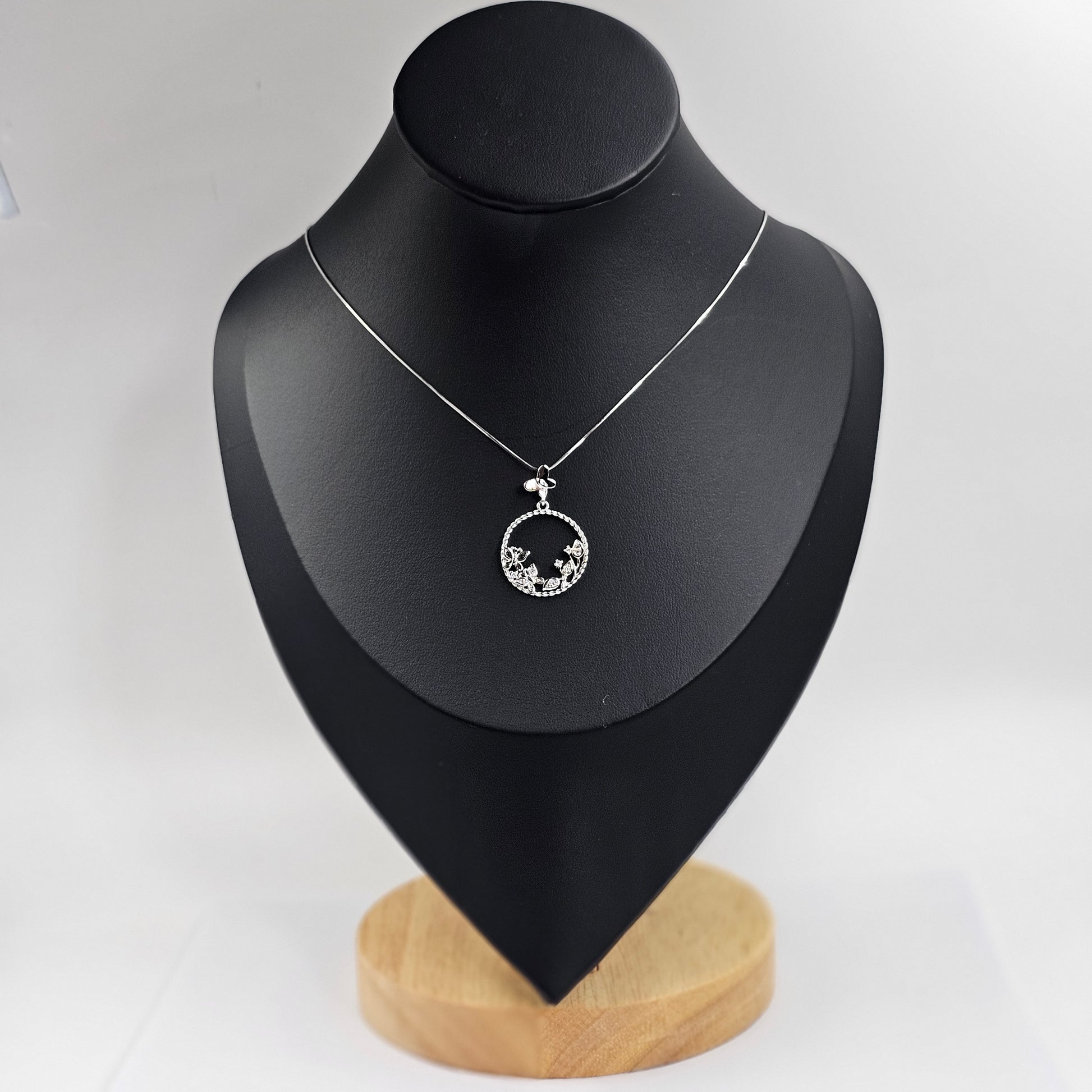Silver stainless steel necklace with butterfly and gemstone pendant, unisex fashion jewelry from Mauritius Europe USA style.