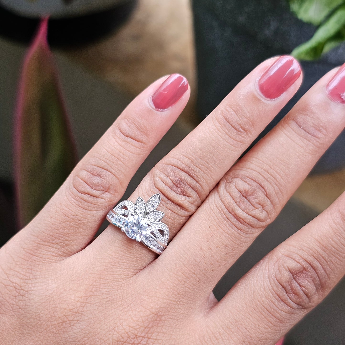 Silver jewelry stainless steel ring with gemstone cluster, elegant fashion unisex design, Mauritius Europe USA style.