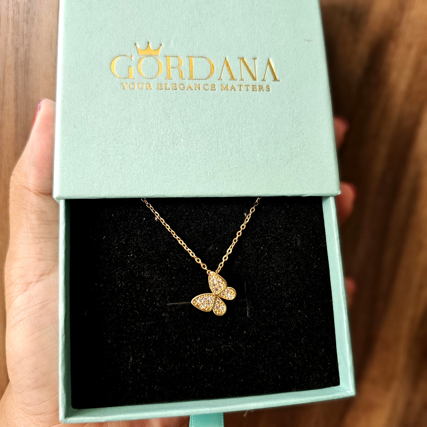 18k gold plated butterfly pendant necklace in premium stainless steel jewelry, unisex fashion accessory.