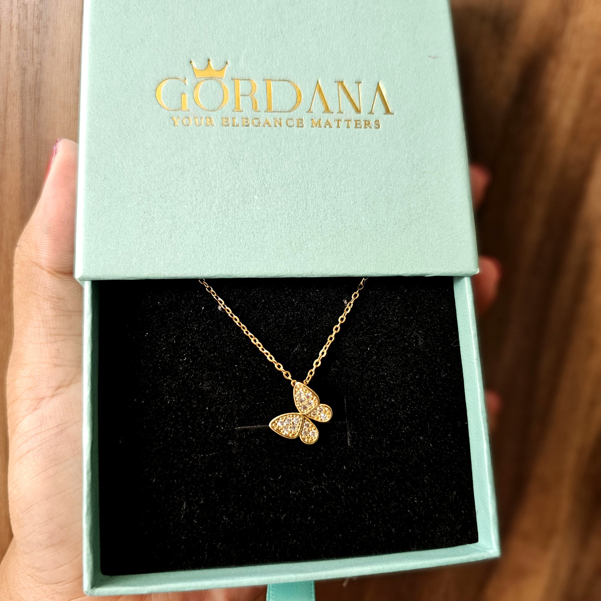 18k gold plated butterfly pendant necklace in premium stainless steel jewelry, unisex fashion accessory.