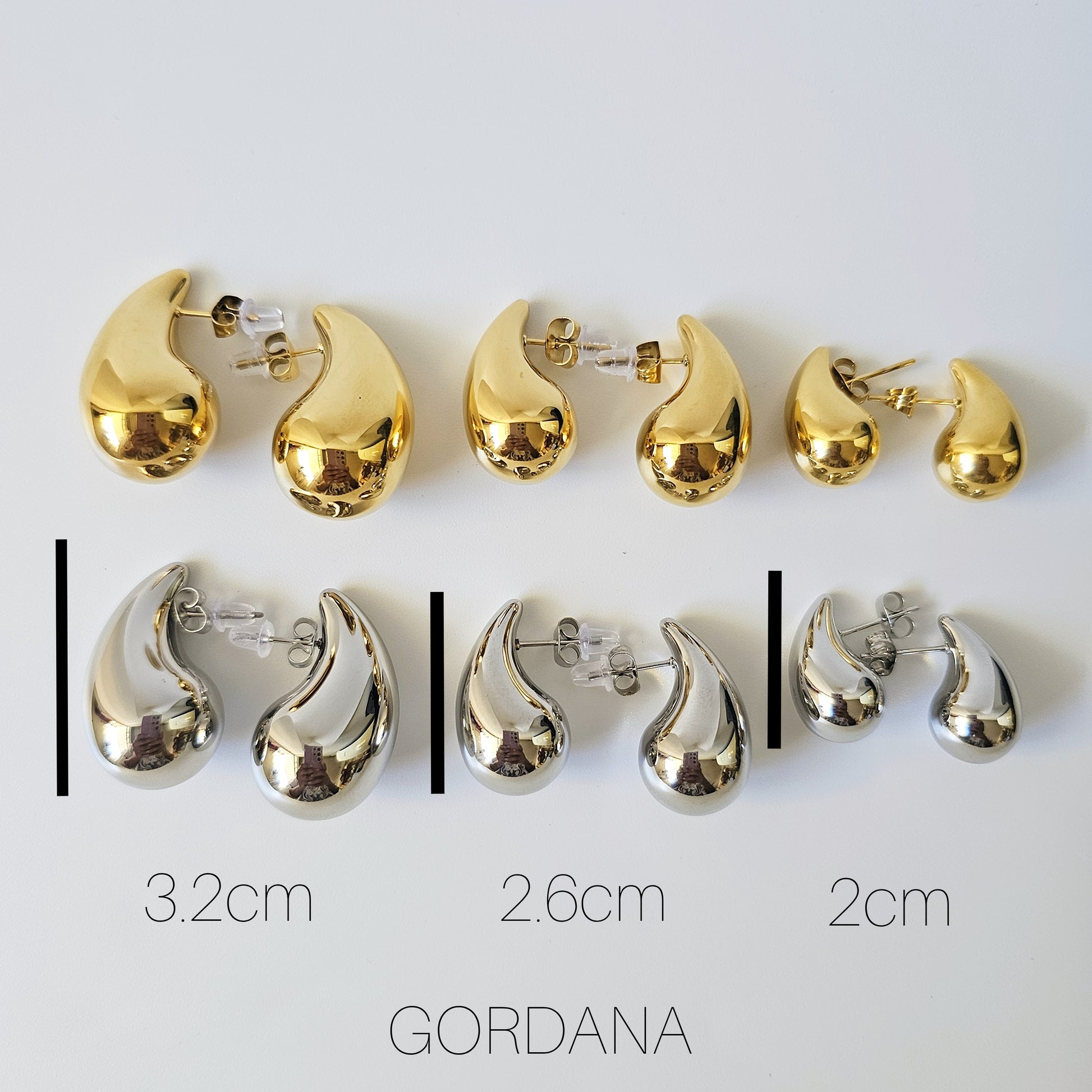 Elegant 18K gold plated stainless steel Bottega earrings in three sizes, fashion jewelry for unisex global style.