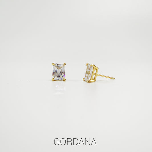 Elegant rectangular clear gemstone earrings in 18K gold plated stainless steel, unisex silver jewelry with Mauritius Europe.