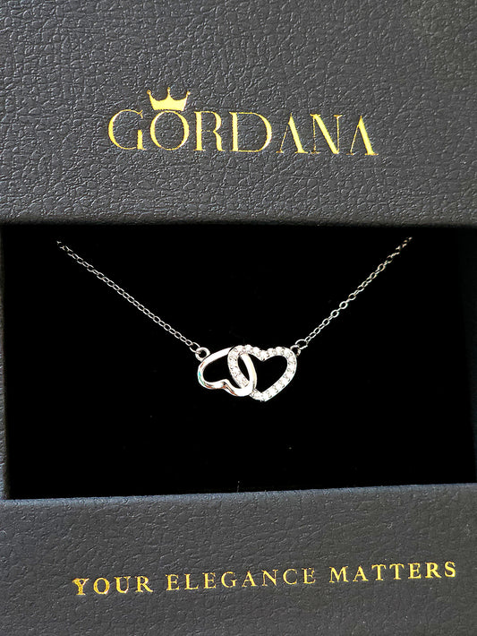 Interlocking Heart Necklace — Sterling Silver with Cubic Zirconia
