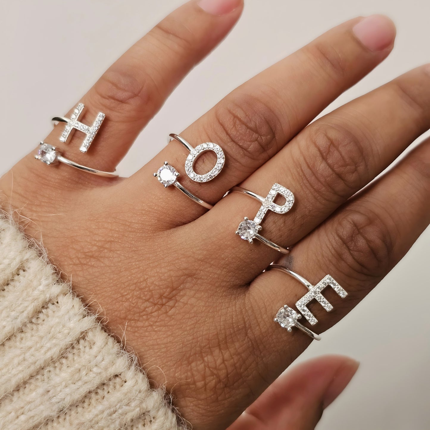 S925 Sterling Silver Adjustable Initial Ring