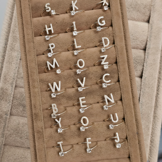 S925 Sterling Silver Adjustable Initial Ring