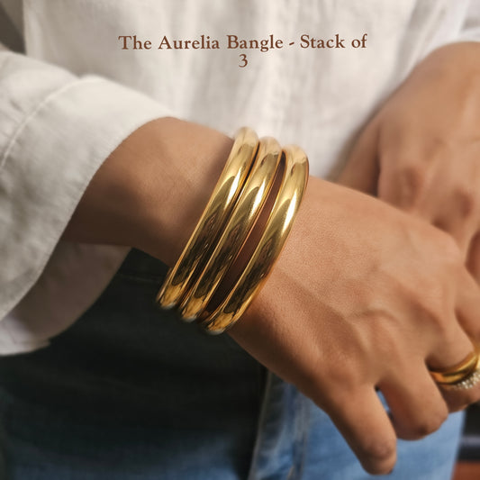 The Aurelia Bangle – Stainless Steel Statement Bangle (Gold or Silver)