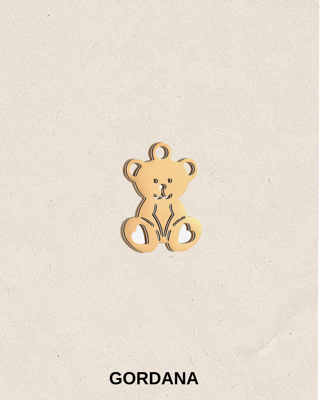 Gold plated stainless steel teddy love charm for bracelets and pendant necklaces in Mauritius and France. 