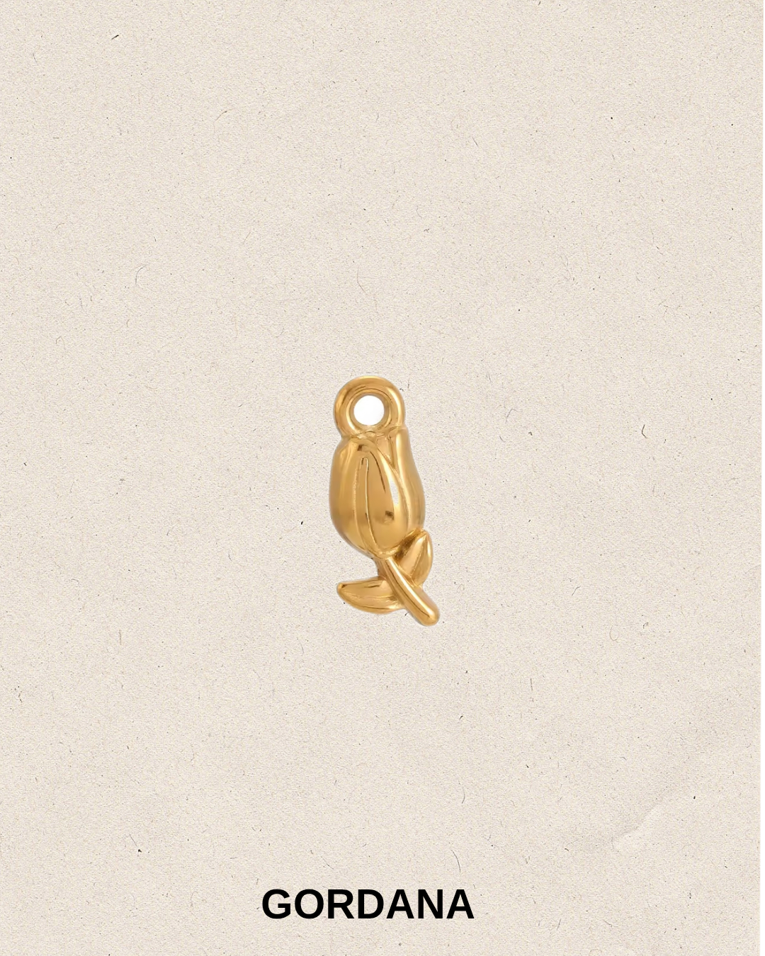 Gold plated stainless steel flower tulip love charm for bracelets and pendant necklaces in Mauritius and France.
