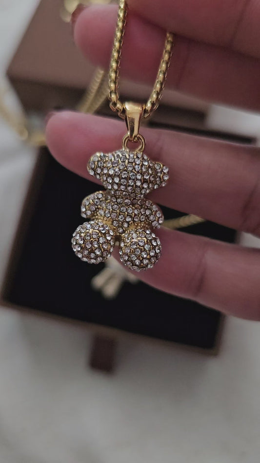 Cute Teddy Bear Pendant Necklace for Women – 316L Stainless Steel, 18k Gold Plated