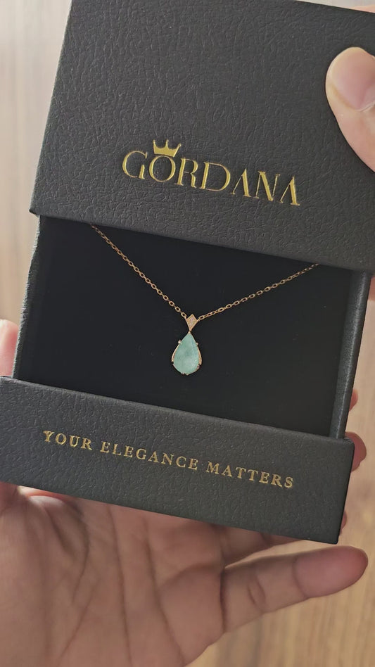 Teardrop Amazonite Pendant Necklace – Gold Plated S925 Sterling Silver