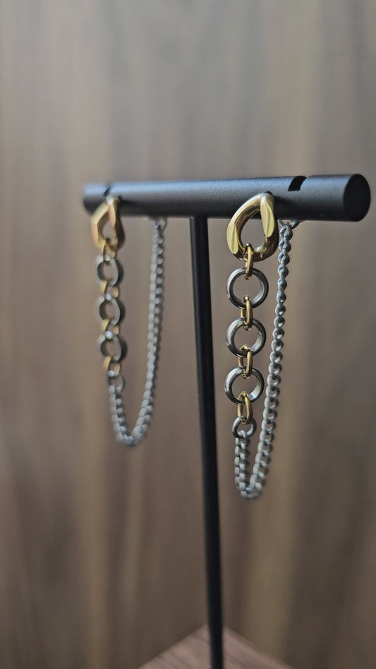 Two-Tone Chain Drop Earrings – Gold & Silver stainless steel Modern Statement Jewelry
