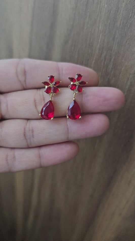 Scarlet Bloom Drop Earrings – Gold Plated Stainless Steel