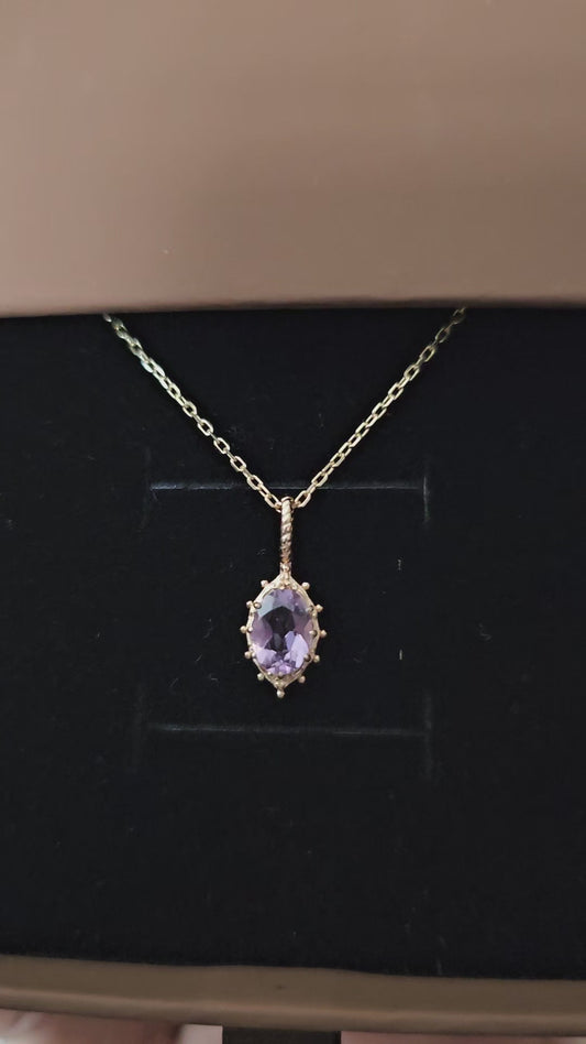 Oval Amethyst Pendant Necklace – Gold Plated S925 Sterling Silver