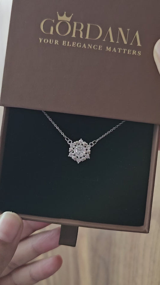 Floral Halo Pendant Necklace – S925 Sterling Silver